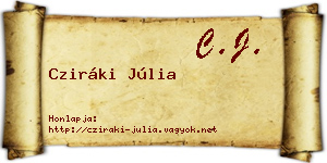 Cziráki Júlia névjegykártya